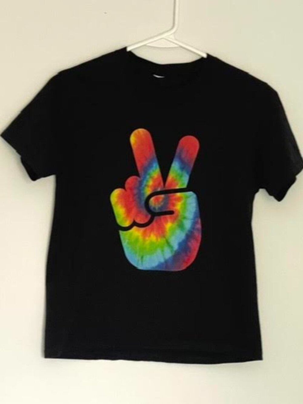 Cool Peace Hand Tie Dye T-Shirt Kids Small Black Hippie Graphic Tee